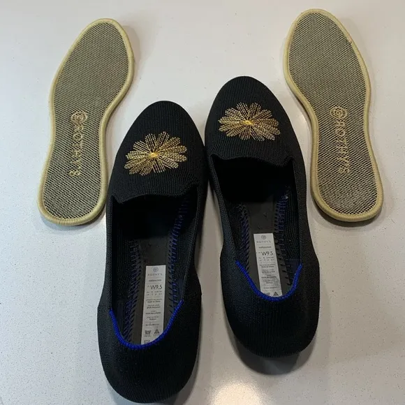 Rothy's OG Limited Edition Holiday Licorice Loafer with Gold Metallic Flowe…