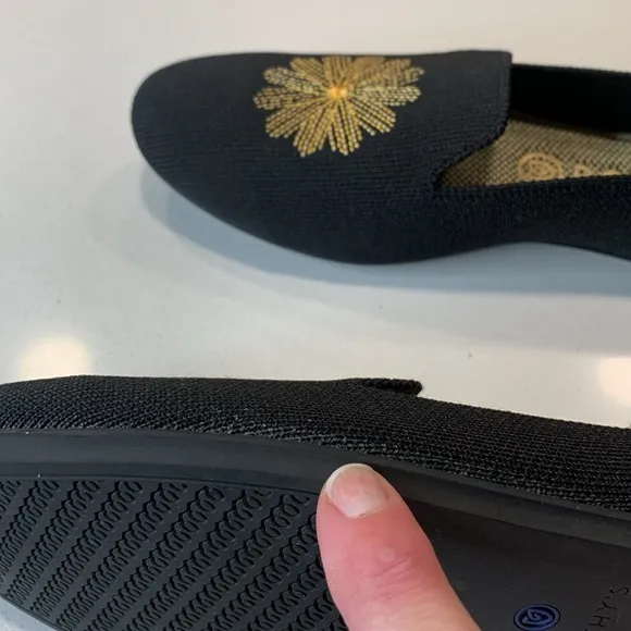 Rothy's OG Limited Edition Holiday Licorice Loafer with Gold Metallic Flowe…