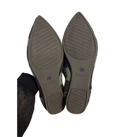 🟠Rothy’s Olive Camo Green Pointed Toe Slip On Shoes Flats Size 9