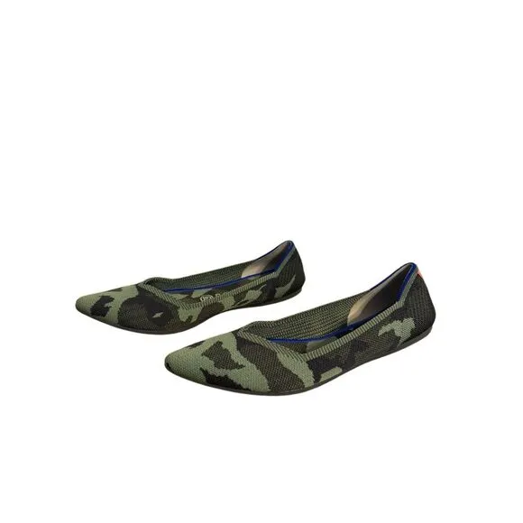 🟠Rothy’s Olive Camo Green Pointed Toe Slip On Shoes Flats Size 9