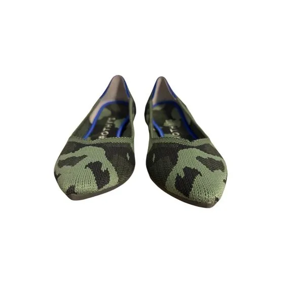 🟠Rothy’s Olive Camo Green Pointed Toe Slip On Shoes Flats Size 9