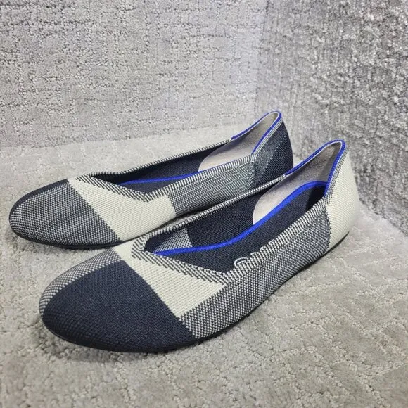 Rothys The Flat Women's Size 9.5 US Cap-toe Black White Round Toe Slip on Shoes