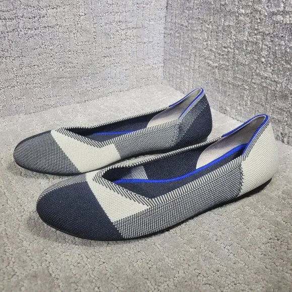 Rothys The Flat Women's Size 9.5 US Cap-toe Black White Round Toe Slip on Shoes