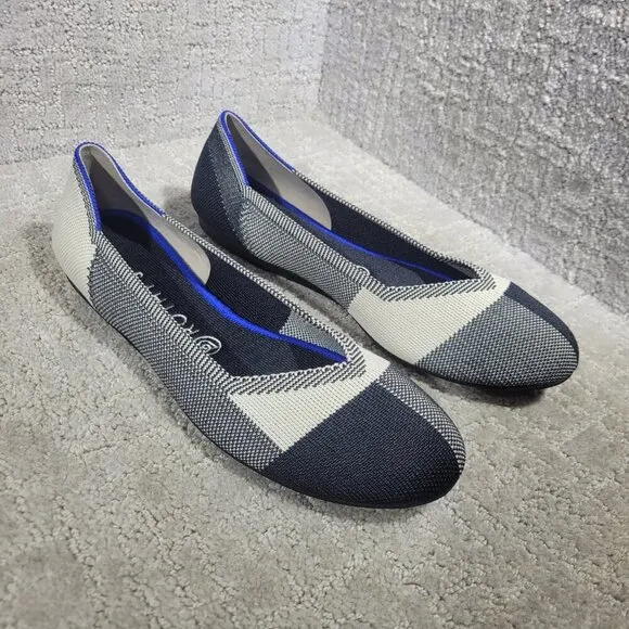 Rothys The Flat Women's Size 9.5 US Cap-toe Black White Round Toe Slip on Shoes