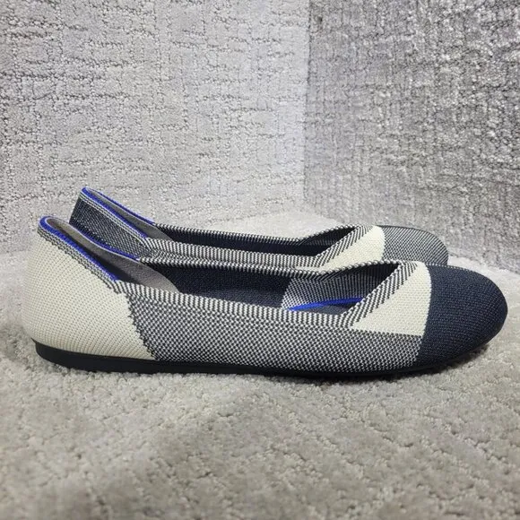 Rothys The Flat Women's Size 9.5 US Cap-toe Black White Round Toe Slip on Shoes