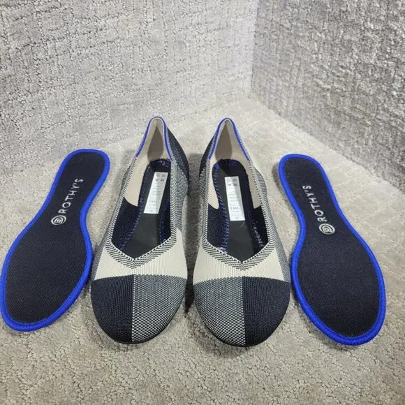 Rothys The Flat Women's Size 9.5 US Cap-toe Black White Round Toe Slip on Shoes