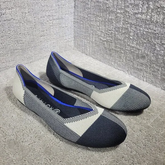Rothys The Flat Women's Size 9.5 US Cap-toe Black White Round Toe Slip on Shoes