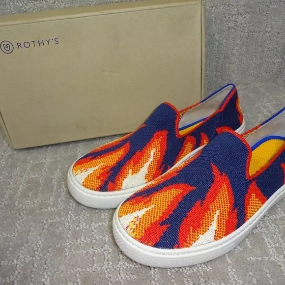 Rothy's The Kid Navy Flame Knit Slip On Sneaker Shoes Big Kids Size 4