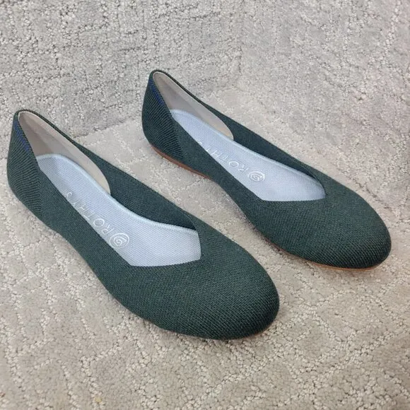 Rothys The Merino Women's Size 8 US Ivy Green Wool Flats Round Toe Slip on Shoes