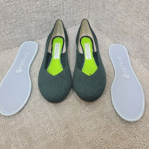 Rothys The Merino Women's Size 8 US Ivy Green Wool Flats Round Toe Slip on Shoes