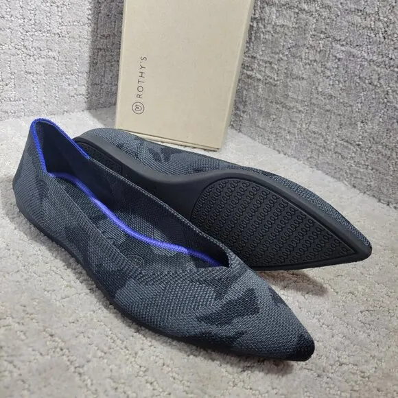 Rothy’s The Point Women's Size 6 US Grey Camo Pointed Toe Slip on Flat Shoes