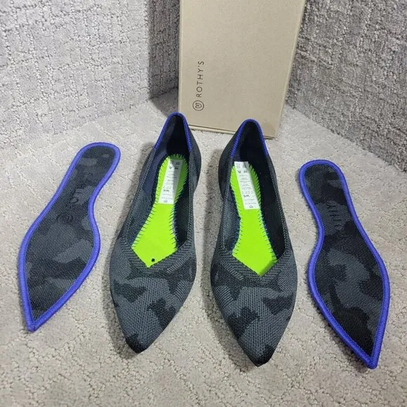 Rothy’s The Point Women's Size 6 US Grey Camo Pointed Toe Slip on Flat Shoes
