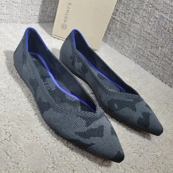Rothy’s The Point Women's Size 6 US Grey Camo Pointed Toe Slip on Flat Shoes