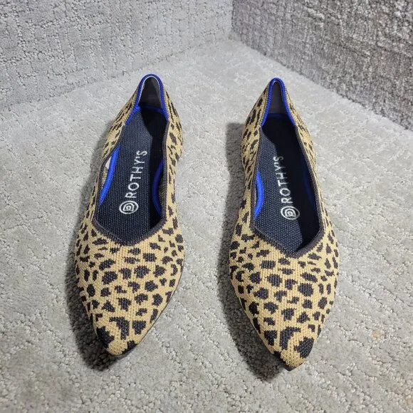 Rothys The Point Women's Size 9 US Leopard Prints Pointed Toe Slip on Flat Shoes