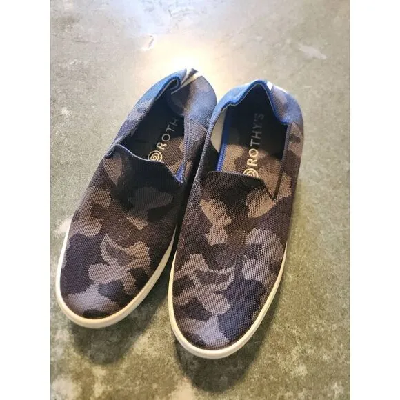 Rothy's The Sneaker Gray Camo Women US 8.5 Slip On Low Top Sneaker Shoes