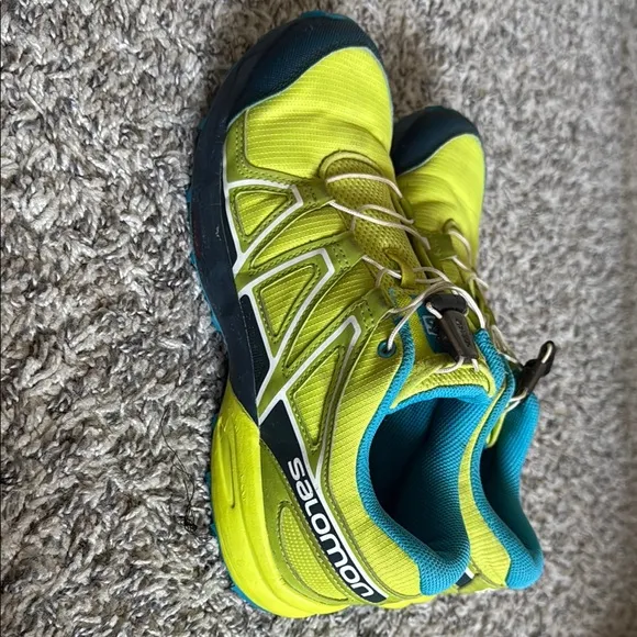 Salomon Lime Green and Teal Running Shoes