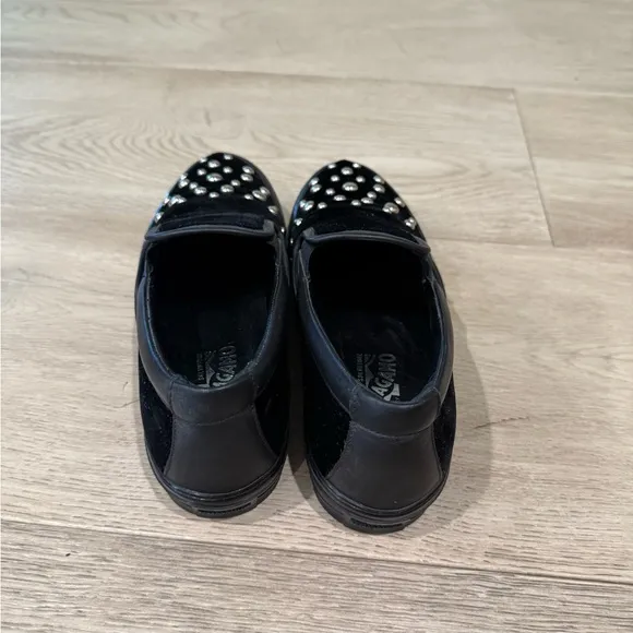 Salvatore Ferragamo Black Slip-On Shoes with Silver Studs