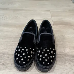 Salvatore Ferragamo Black Slip-On Shoes with Silver Studs