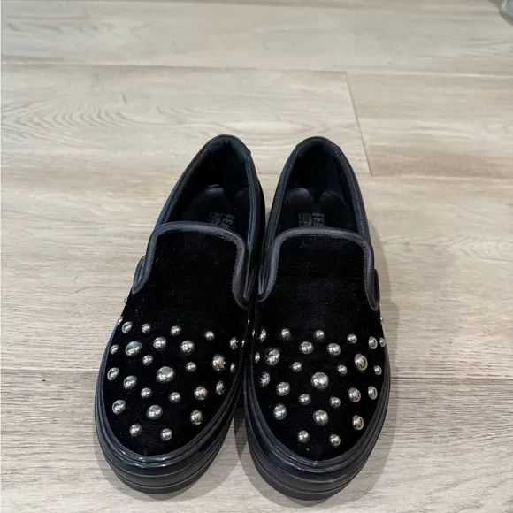Salvatore Ferragamo Black Slip-On Shoes with Silver Studs