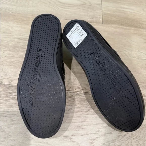 Salvatore Ferragamo Black Slip-On Shoes with Silver Studs