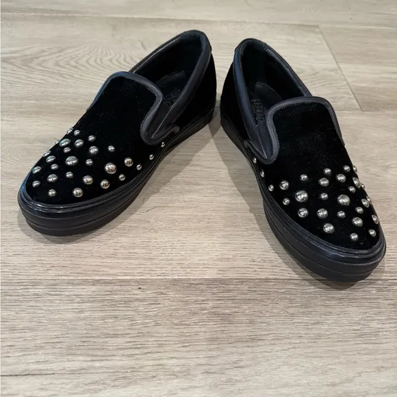 Salvatore Ferragamo Black Slip-On Shoes with Silver Studs