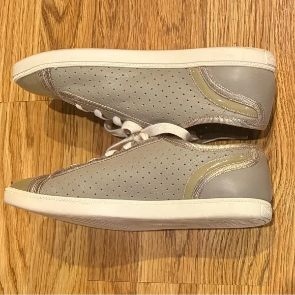 Salvatore Ferragamo Green Leather Sneakers Gold Trim Size US 7