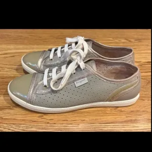 Salvatore Ferragamo Green Leather Sneakers Gold Trim Size US 7