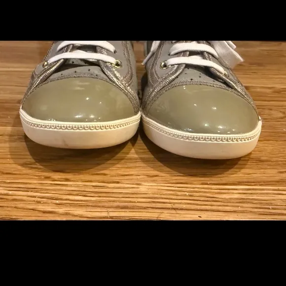 Salvatore Ferragamo Green Leather Sneakers Gold Trim Size US 7