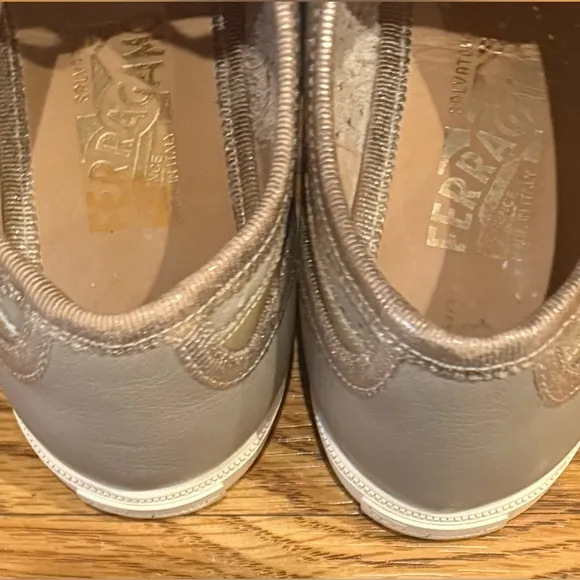 Salvatore Ferragamo Green Leather Sneakers Gold Trim Size US 7