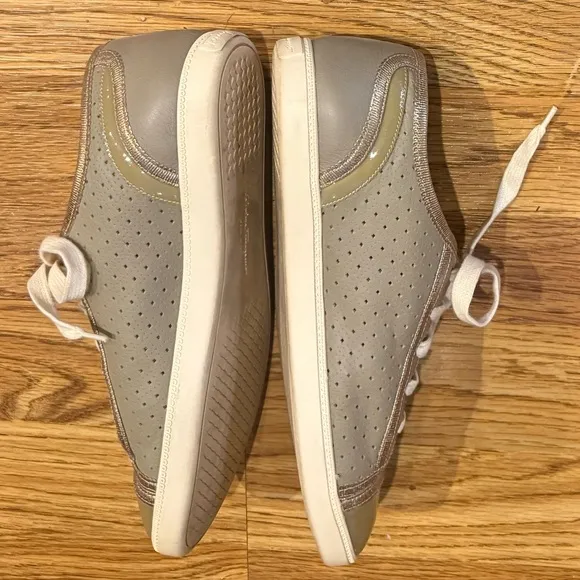 Salvatore Ferragamo Green Leather Sneakers Gold Trim Size US 7
