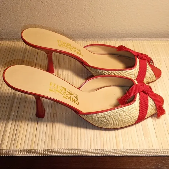 Salvatore Ferragamo Red and Cream Women's Shoes Size 10