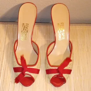 Salvatore Ferragamo Red and Cream Women's Shoes Size 10