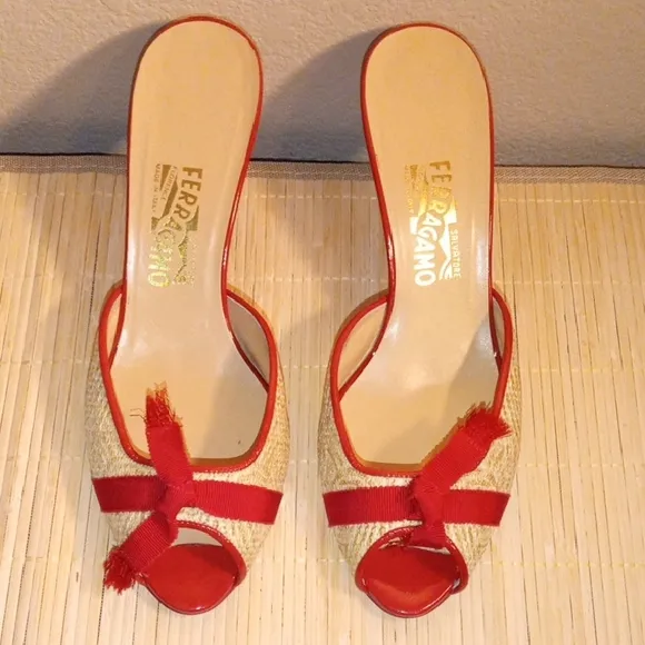 Salvatore Ferragamo Red and Cream Women's Shoes Size 10