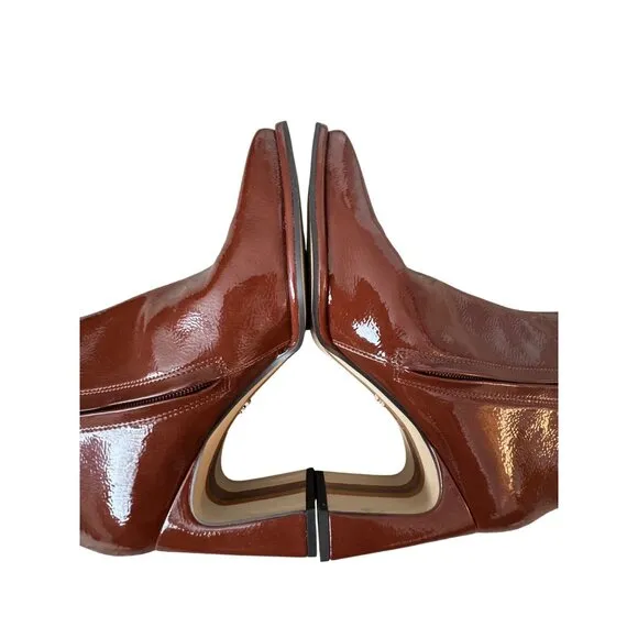 Sam Edelman Square Toe Patent Leather Rust Brown Heeled Boots Women's Size 9