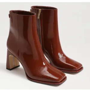 Sam Edelman Square Toe Patent Leather Rust Brown Heeled Boots Women's Size 9