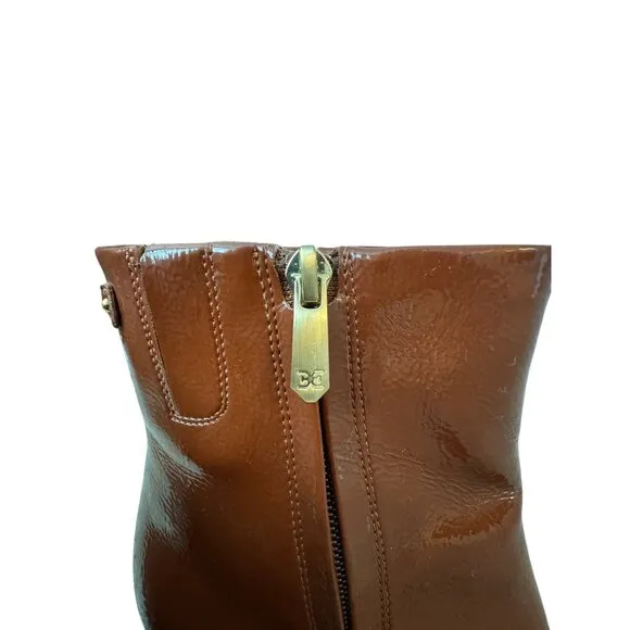 Sam Edelman Square Toe Patent Leather Rust Brown Heeled Boots Women's Size 9