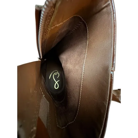 Sam Edelman Square Toe Patent Leather Rust Brown Heeled Boots Women's Size 9