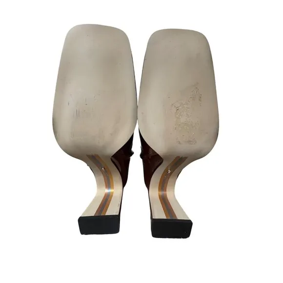 Sam Edelman Square Toe Patent Leather Rust Brown Heeled Boots Women's Size 9