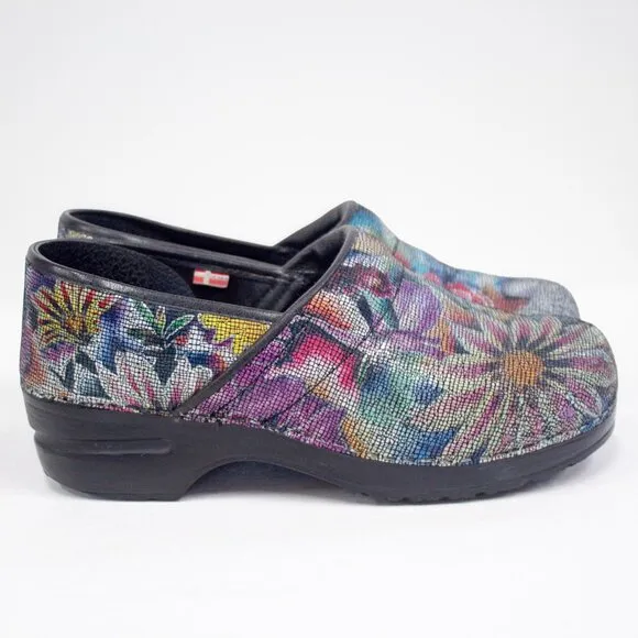 Sanita Clogs Women's Size 9.5 US Floral Pattern Stain Glass Slip-On Danish Shoes