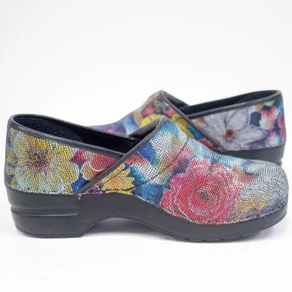 Sanita Clogs Women's Size 9.5 US Floral Pattern Stain Glass Slip-On Danish Shoes