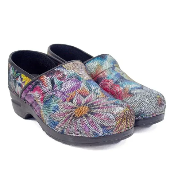 Sanita Clogs Women's Size 9.5 US Floral Pattern Stain Glass Slip-On Danish Shoes