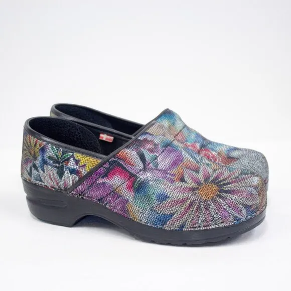 Sanita Clogs Women's Size 9.5 US Floral Pattern Stain Glass Slip-On Danish Shoes