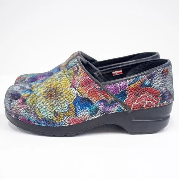Sanita Clogs Women's Size 9.5 US Floral Pattern Stain Glass Slip-On Danish Shoes