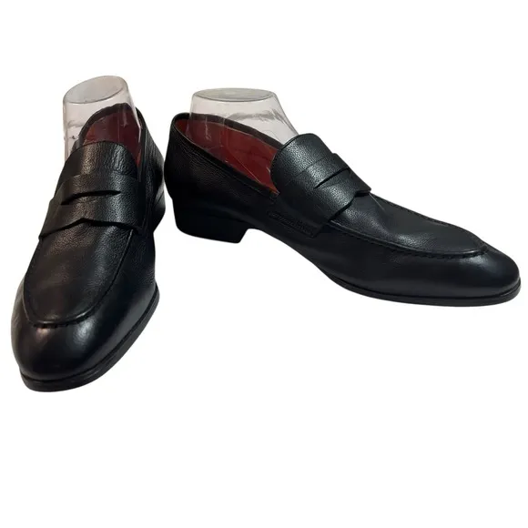 Santoni Gavin Italian Leather Penny Loafers Slip-On Shoes Black US 8.5 M Luxury