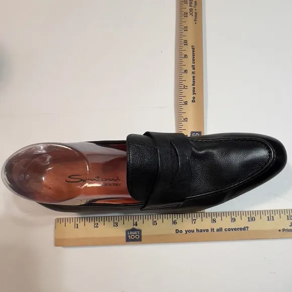 Santoni Gavin Italian Leather Penny Loafers Slip-On Shoes Black US 8.5 M Luxury
