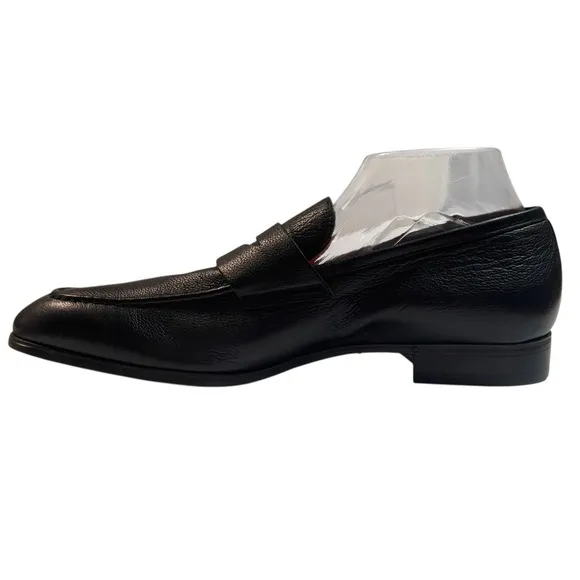 Santoni Gavin Italian Leather Penny Loafers Slip-On Shoes Black US 8.5 M Luxury
