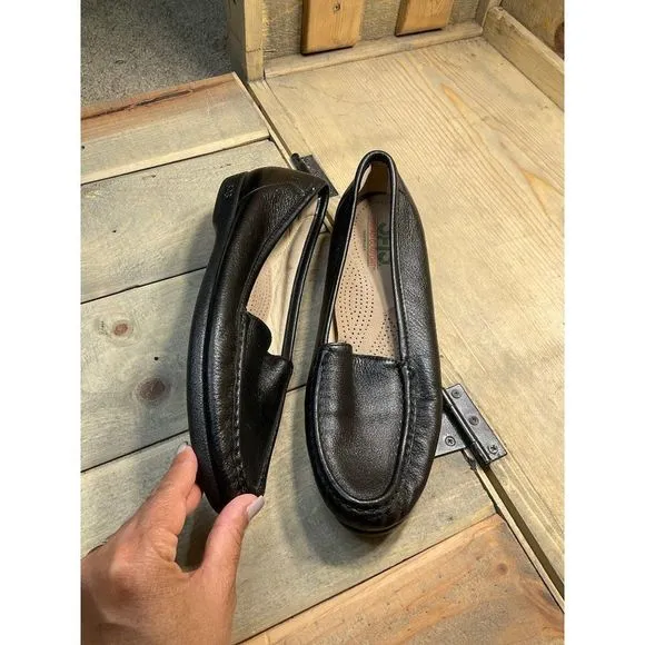 Sas Black Leather Slip On Loafer Shoes Womens US9.5 S A2157066