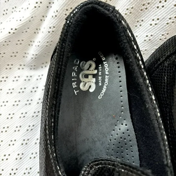 SAS Dream Size 9.5 Medium Black Snake Skin Pattern Slip On Comfort Loafers Shoes
