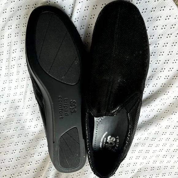 SAS Dream Size 9.5 Medium Black Snake Skin Pattern Slip On Comfort Loafers Shoes