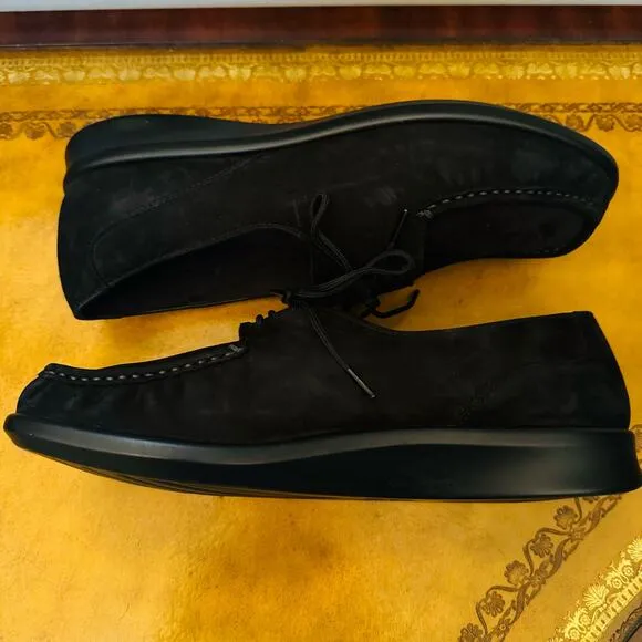 SAS Petra Charcoal Black Suede Leather Handcraft Comfort Moccasin Lace Shoes 10